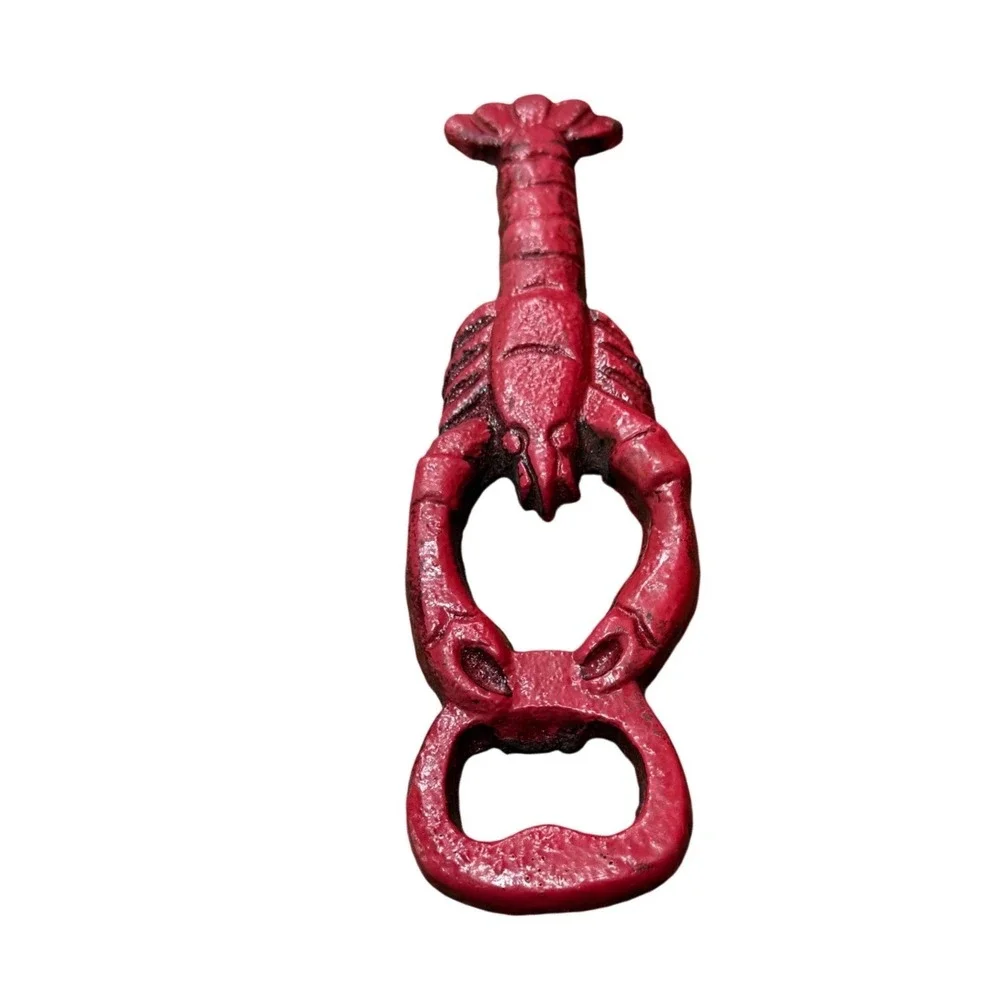 Vtg Red Cast Iron Lobster Bottle Opener Nautical Coastal Bar Man Cave Crawfish